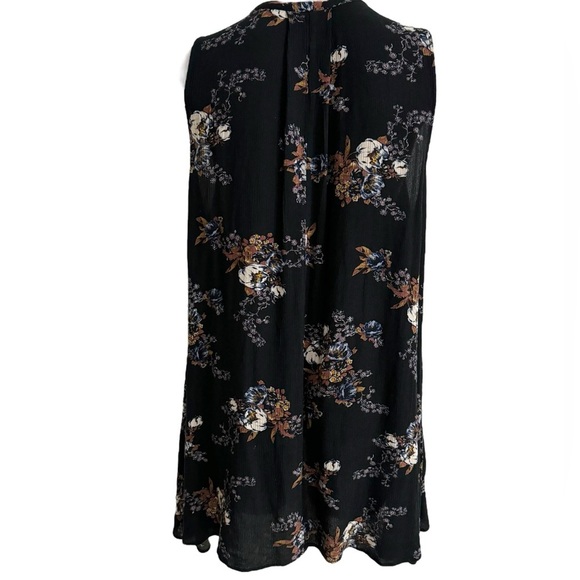 FREE PEOPLE BLACK FLORAL SLEEVELESS TRAPEZE TREE SWING MINI DRESS SZ XS - Picture 4 of 6